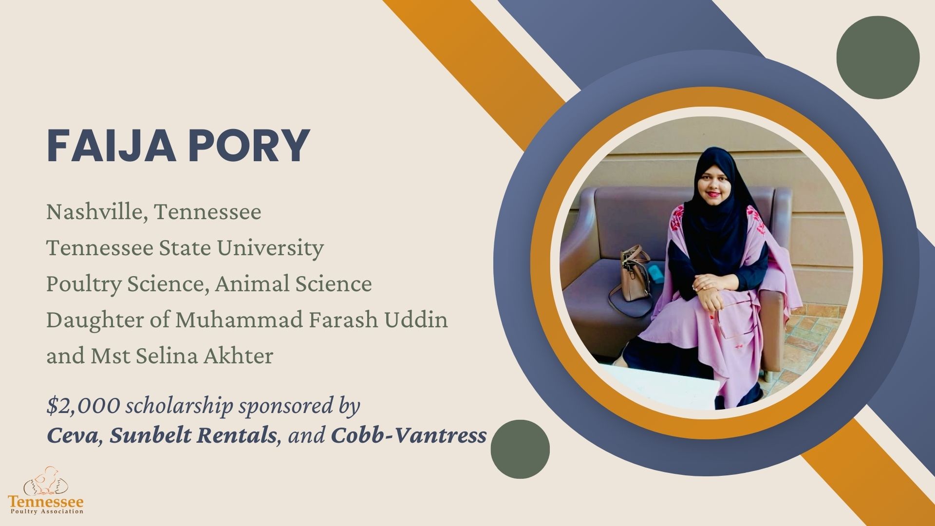 Faija Pory 2025 Scholarship Recipient